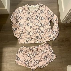 Sundry pink snake skin print sweatshirt and shorts set, both size 2